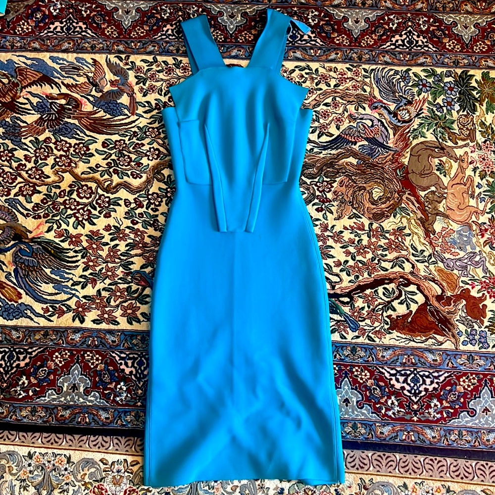 Bright turquoise cocktail dress by roland mouret
